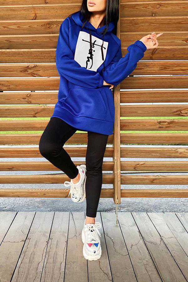 Faith Letters Print Loose Casual Long Sleeve Hoodie