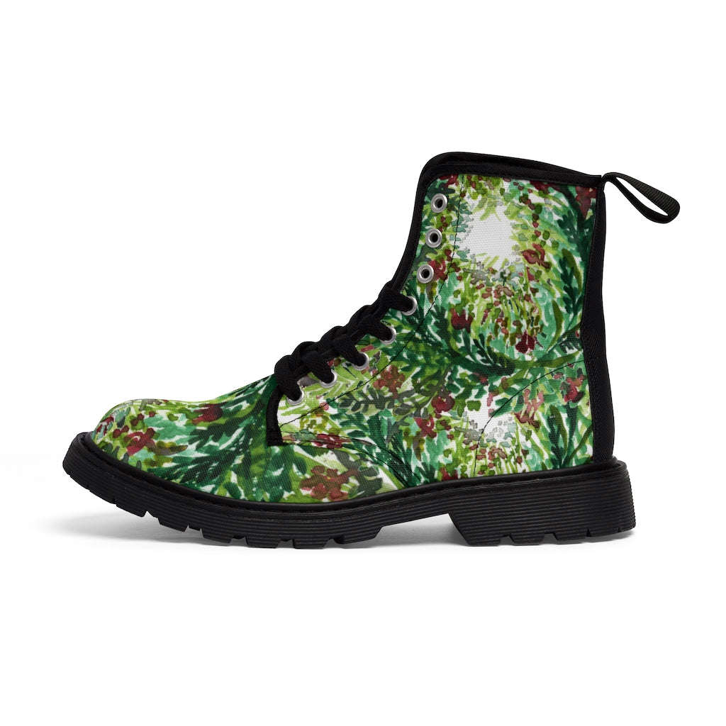 Green Floral Print Women's Winter Boots