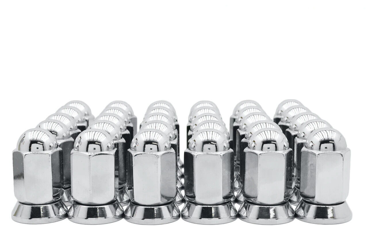 32 ALCOA DUALLY WHEEL RIM CHROME LUG NUT FLAT SEAT WITH ATTACHED WASHER 9/16