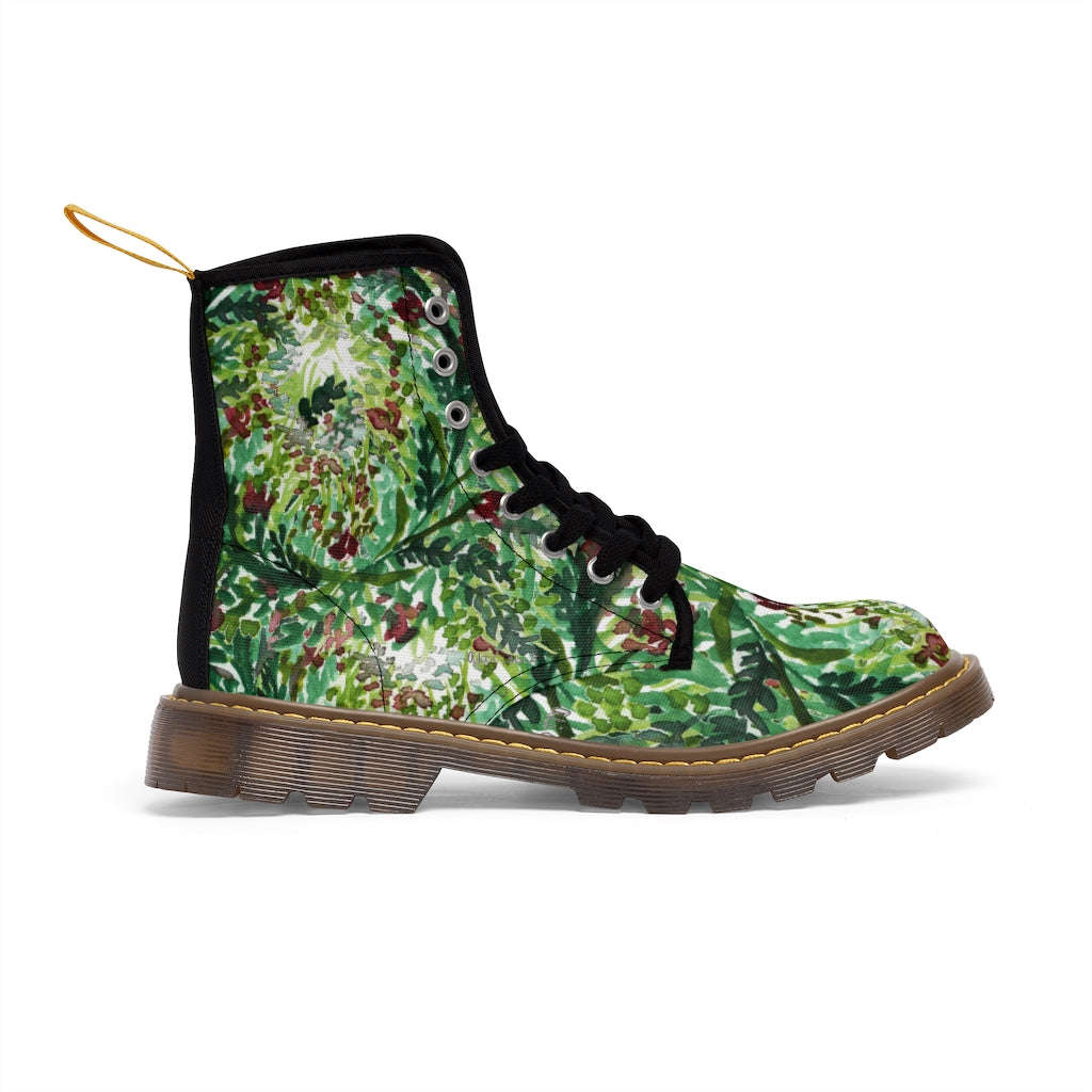 Green Floral Print Women's Winter Boots