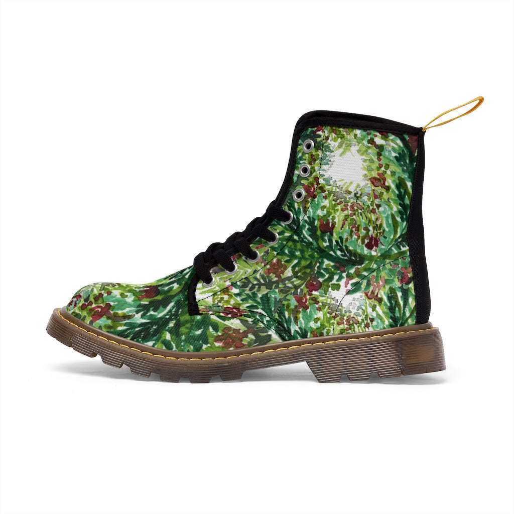 Green Floral Print Women's Winter Boots