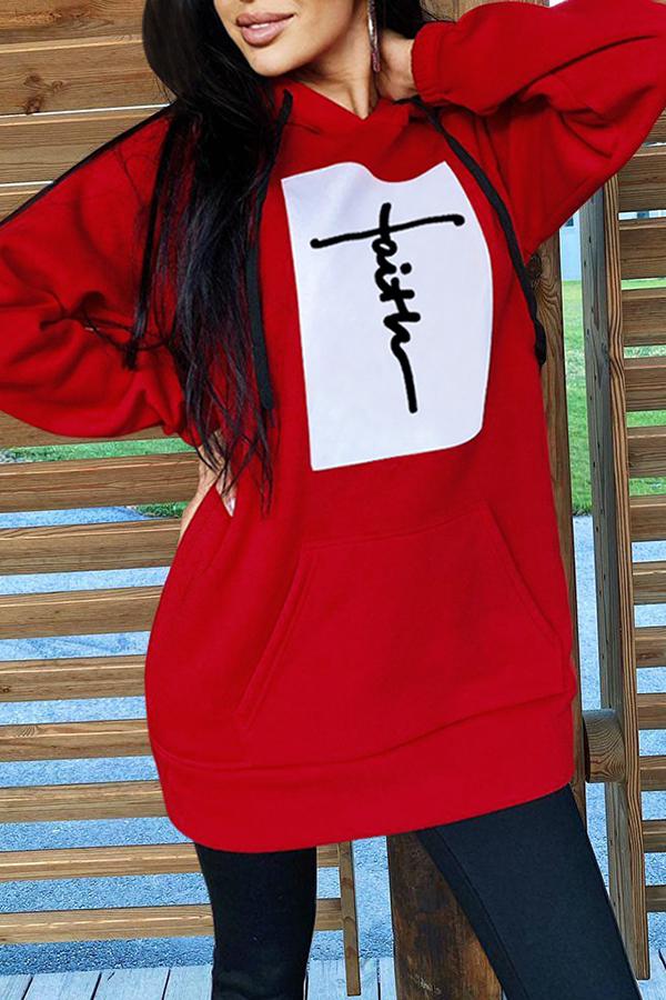 Faith Letters Print Loose Casual Long Sleeve Hoodie