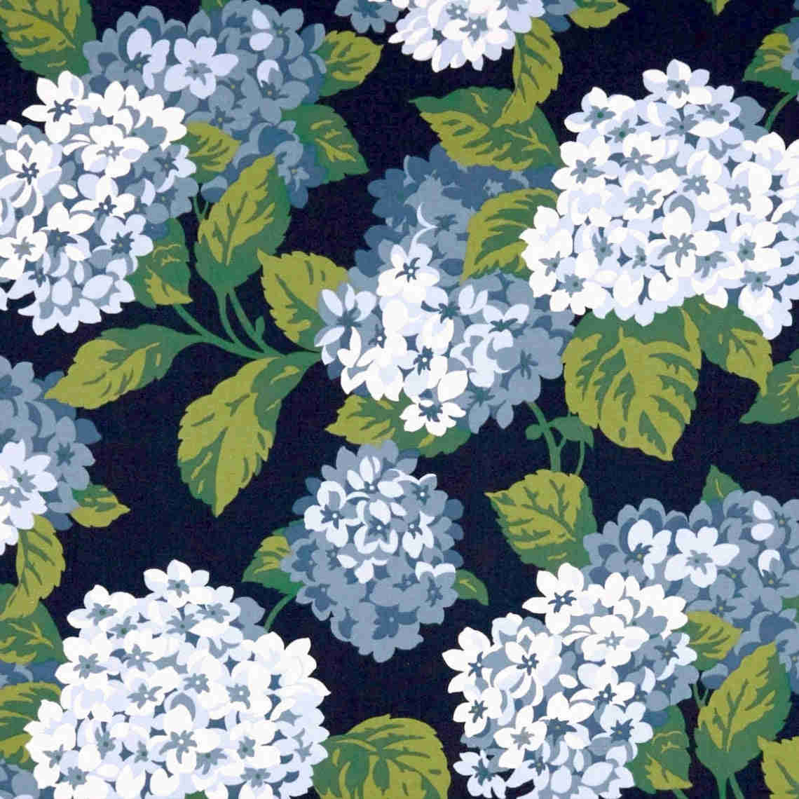 Empress Swag Valance in Summerwind Navy Blue Hydrangea Floral, Large Scale