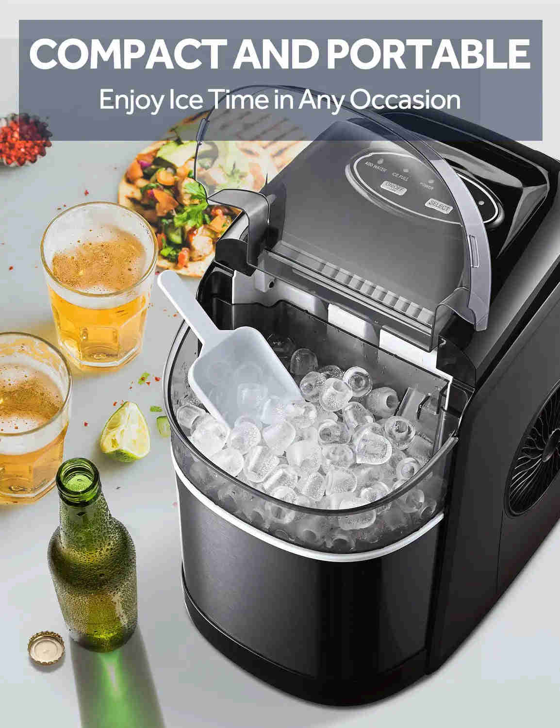 Dreamiracle Ice Maker Machine for Countertop, Self-Cleaning, 26Lbs/24H, 9 Ice in 6 Mins, Compact for Home/Party/Camping (Black)