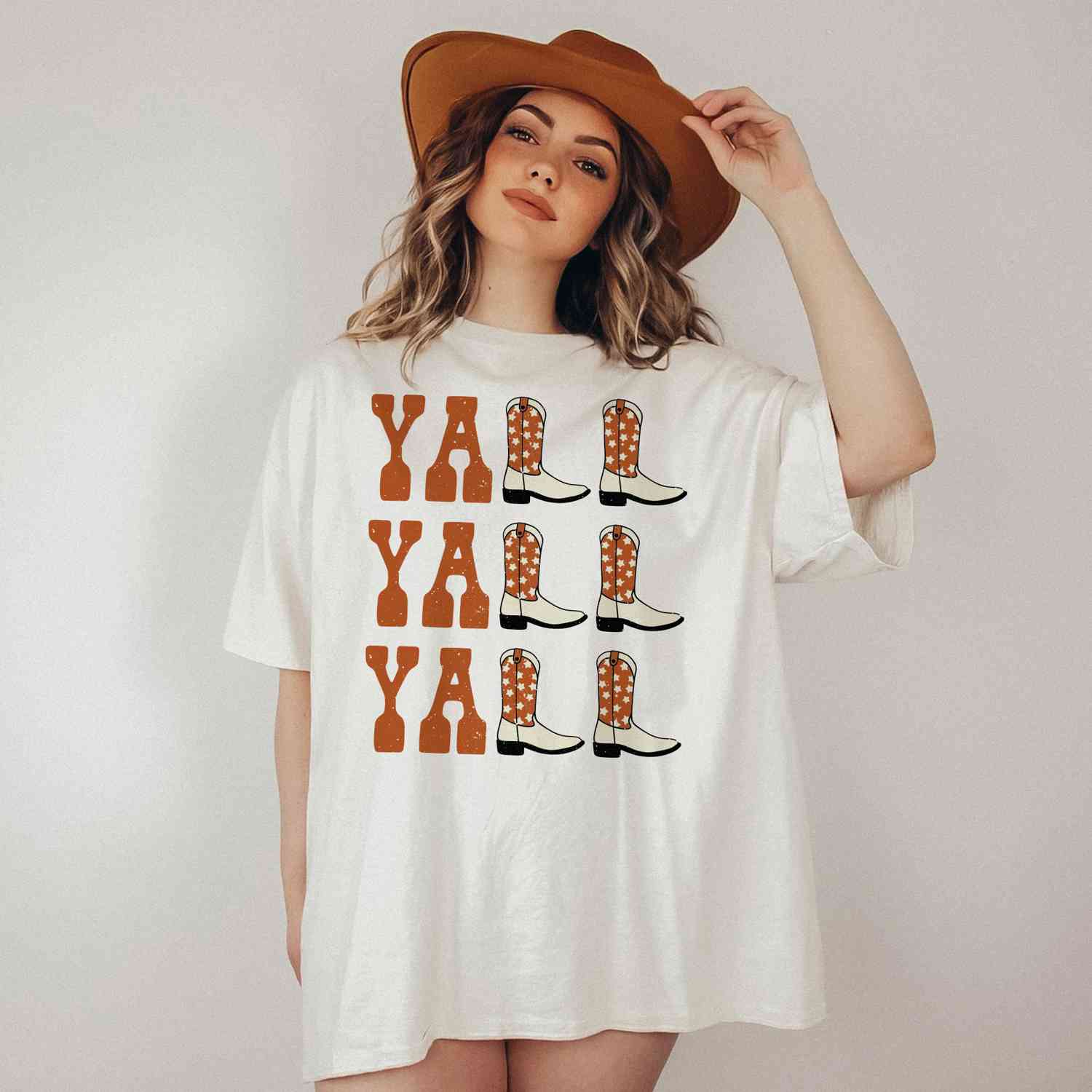 Yall Yall Yall Burnt Orange Longhorns Cowboy Cowgirl Western Boots T-shirt