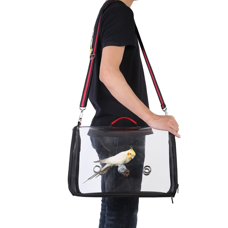Transparent Parrot Carrying Backpack with Stand Stick - Pet Bird Travel Accessory
