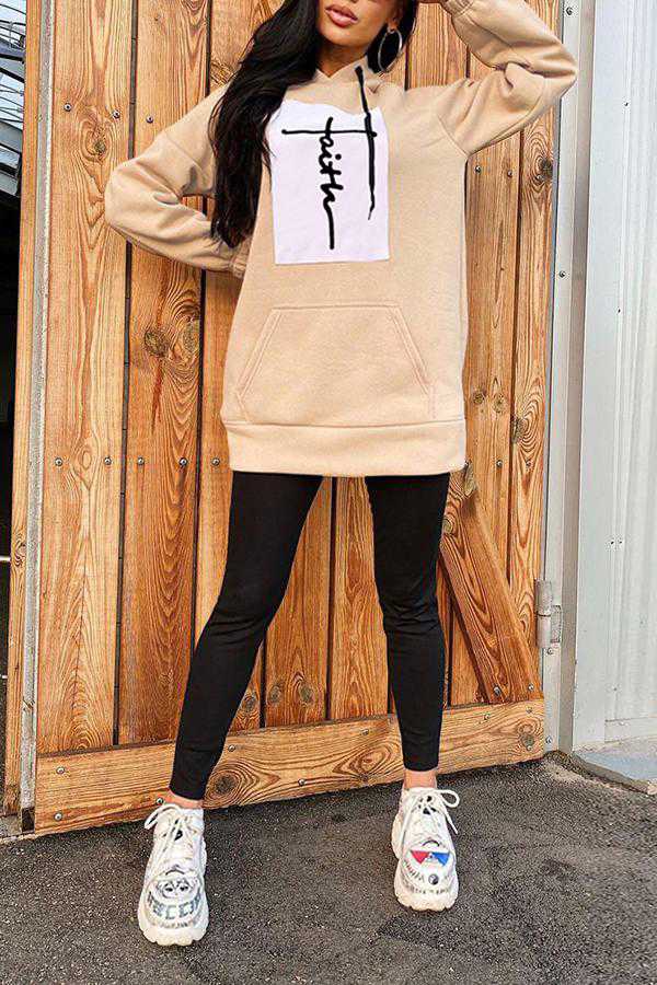 Faith Letters Print Loose Casual Long Sleeve Hoodie