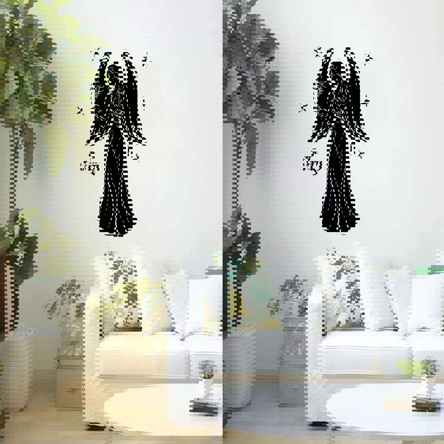 Horoscope Vinyl Wall Art Sticker Decal - Virgo Maiden Wings Silhouette Earth Sign