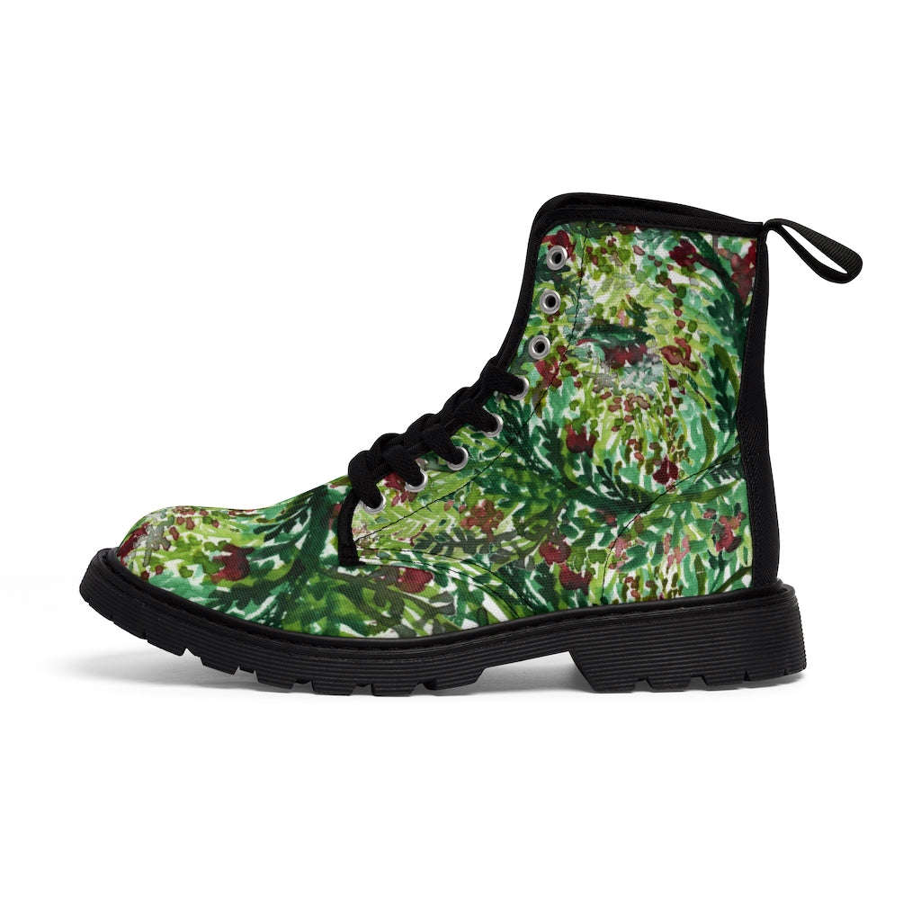 Green Floral Print Women's Winter Boots