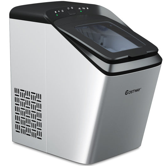 Stainless Steel Ice Maker 33Lbs/24Hrs with Self-Clean Function & Scoop