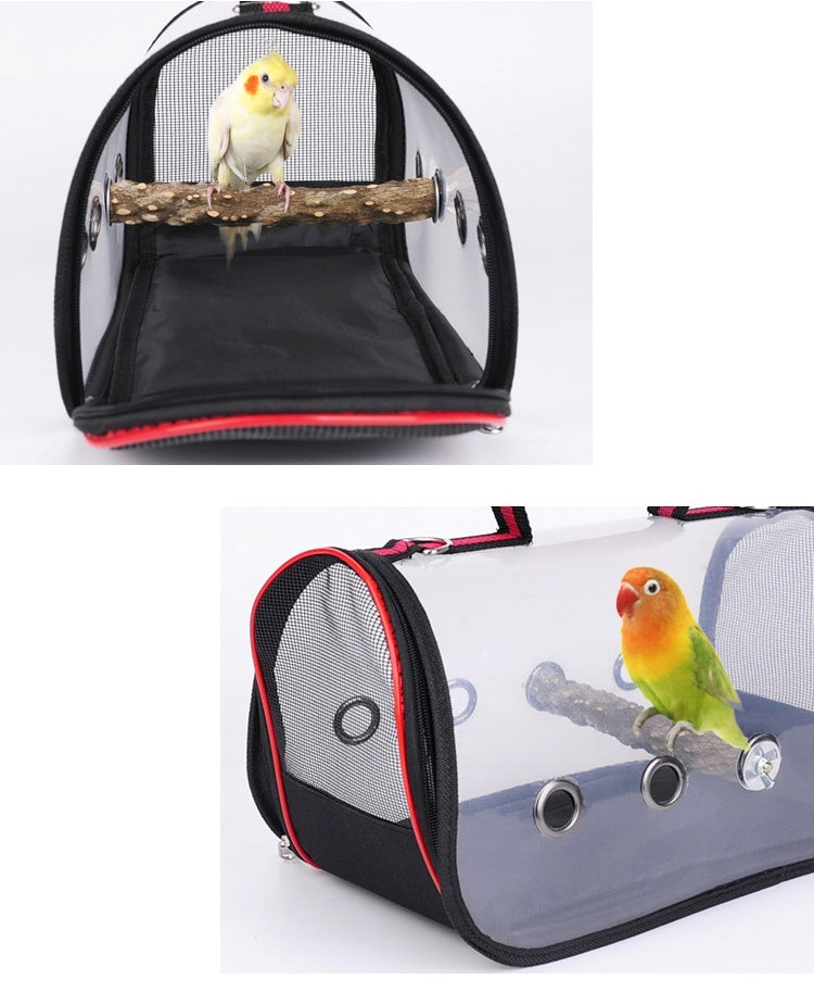 Transparent Parrot Carrying Backpack with Stand Stick - Pet Bird Travel Accessory