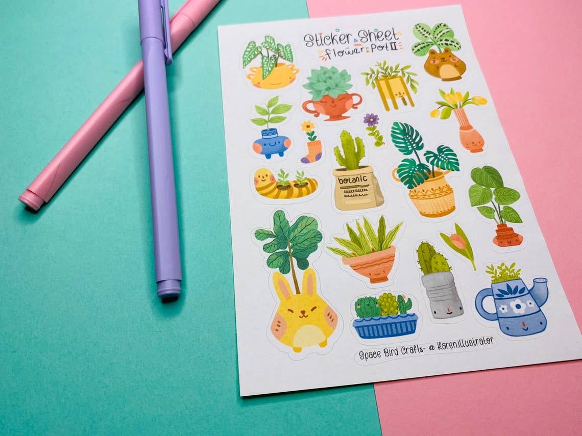Flower Pot 2 Planner Stickers - Bullet Journal Sticker Sheet
