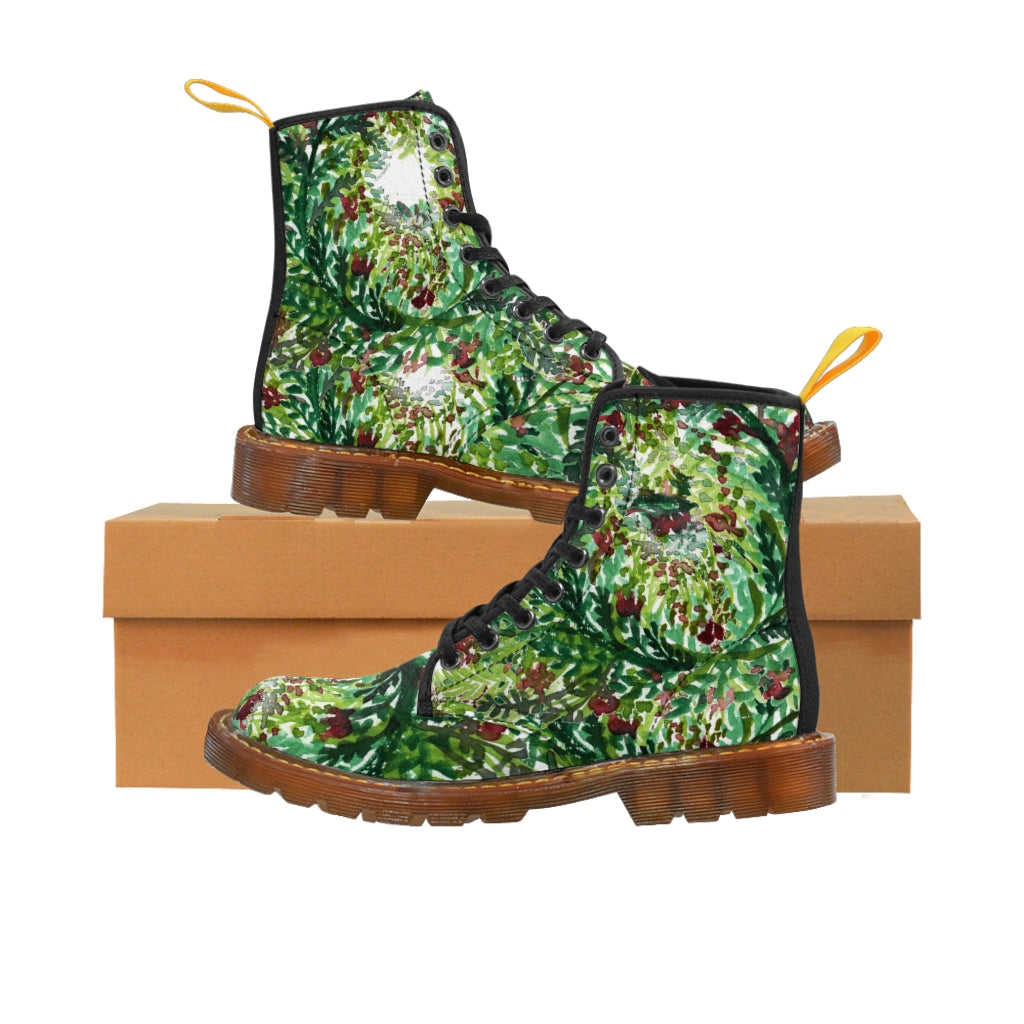 Green Floral Print Women's Winter Boots