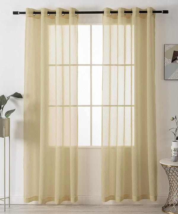 Gold Sheer Window Grommet Curtain Set - 84 Inches Long (2 Panels)