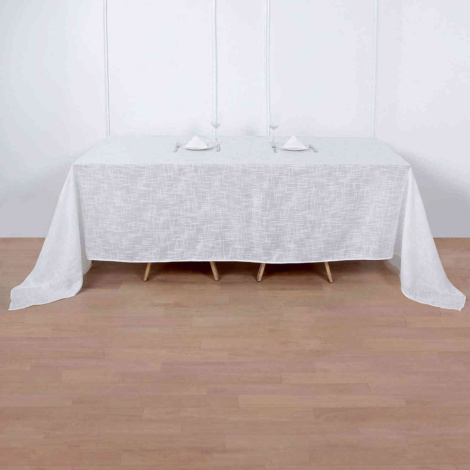 White Seamless Rectangular Tablecloth - Linen Look, Wrinkle Resistant (90x156)