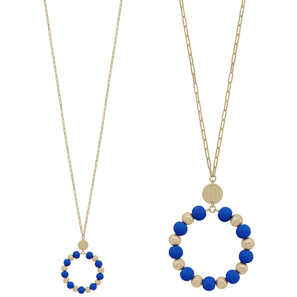 Satin Ball Accent Clay Bead Round Pendant Necklace - Pink, Blue, White, Green