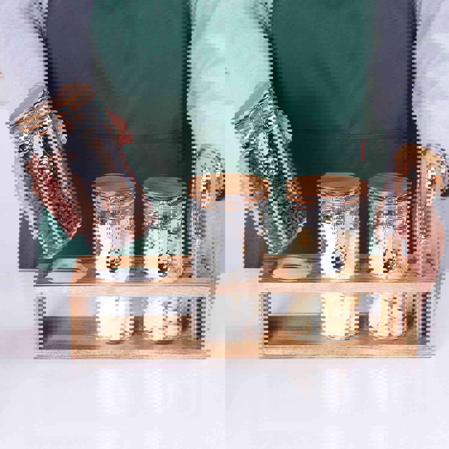 KKC Home Accents Glass Food Storage Jars with Airtight Locking Clamp Bamboo Lids - Set of 3 (13.5 oz)