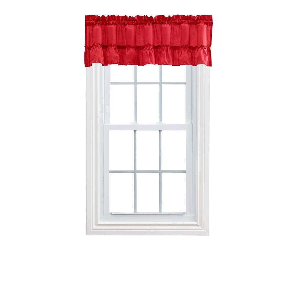 Ellis Stacey 1.5 Rod Pocket High Quality Fabric Solid Color Window Ruffled Filler Valance 54x13 Red