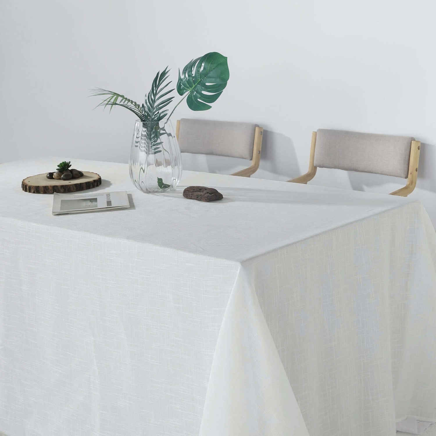 White Seamless Rectangular Tablecloth - Linen Look, Wrinkle Resistant (90x156)