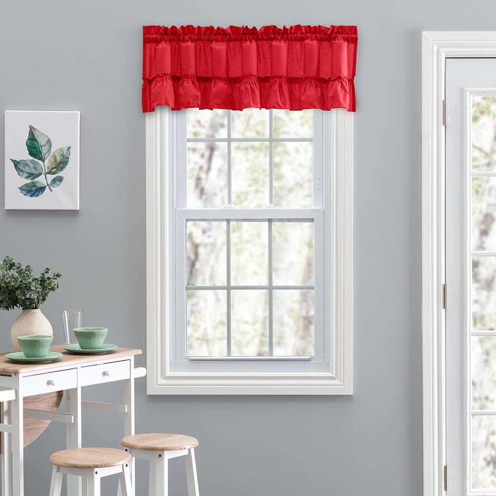 Ellis Stacey 1.5 Rod Pocket High Quality Fabric Solid Color Window Ruffled Filler Valance 54x13 Red