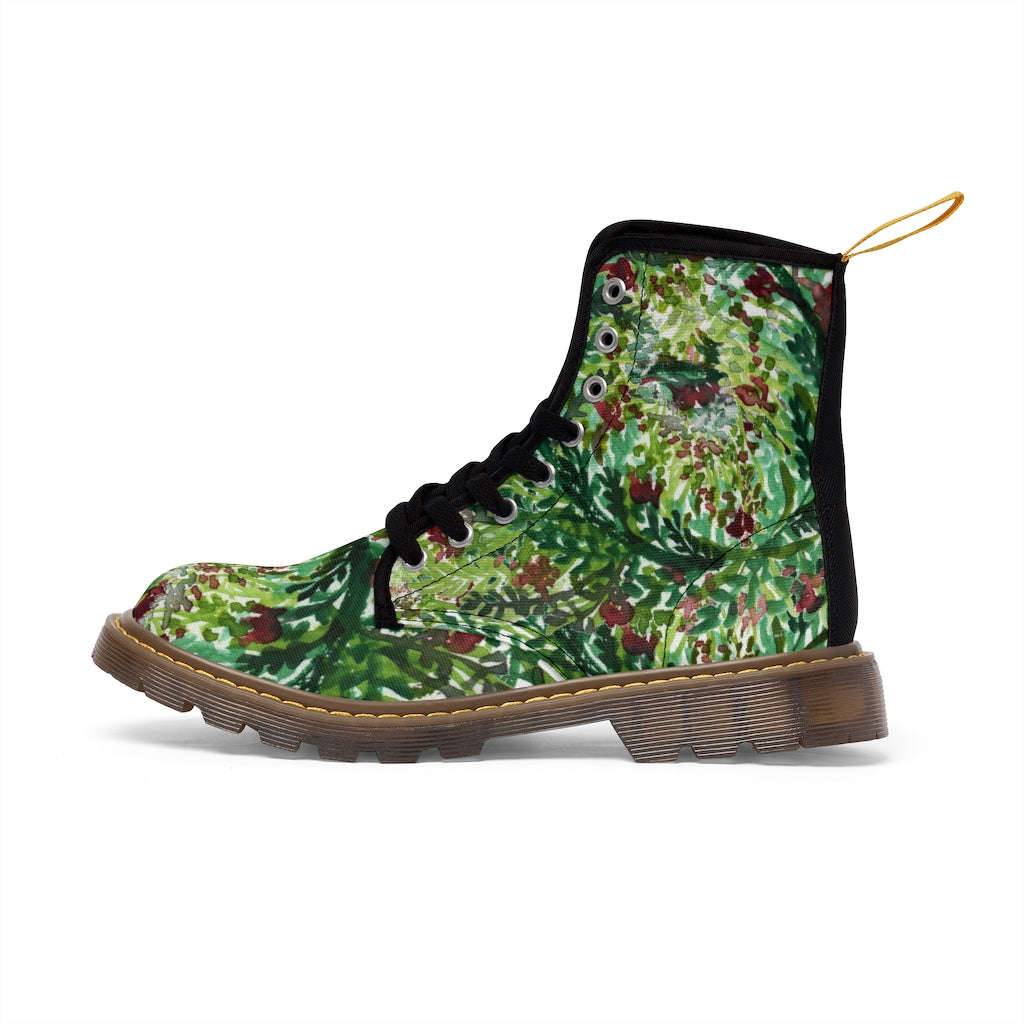 Green Floral Print Women's Winter Boots