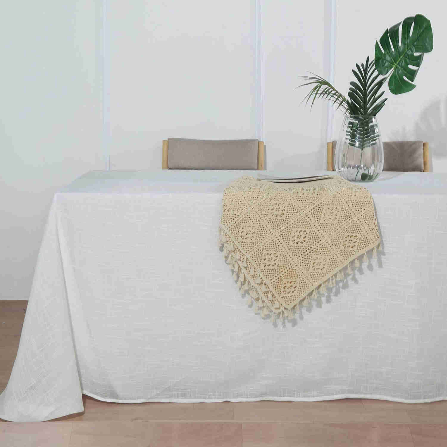 White Seamless Rectangular Tablecloth - Linen Look, Wrinkle Resistant (90x156)