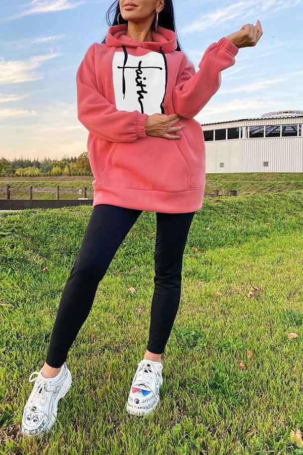 Faith Letters Print Loose Casual Long Sleeve Hoodie