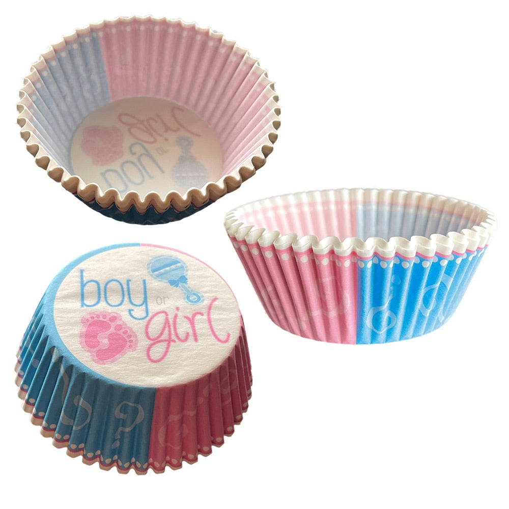 24 Pieces Gender Reveal Party Supplies Cupcake Decorations for Baby Showers
