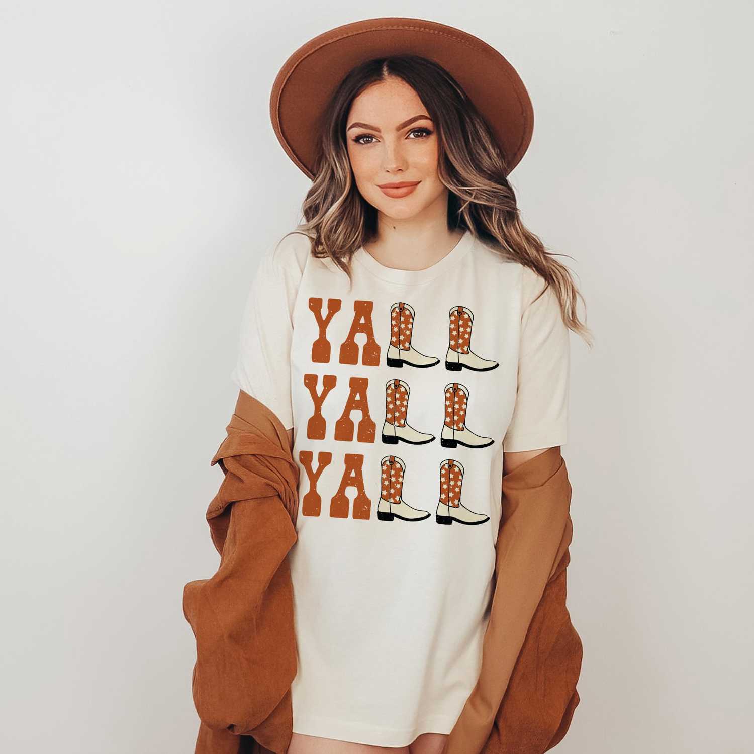 Yall Yall Yall Burnt Orange Longhorns Cowboy Cowgirl Western Boots T-shirt