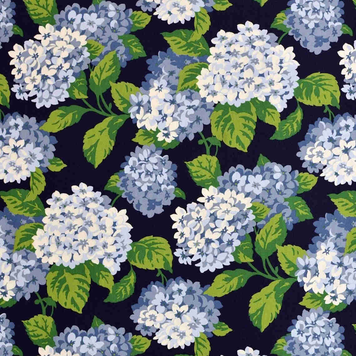 Empress Swag Valance in Summerwind Navy Blue Hydrangea Floral, Large Scale