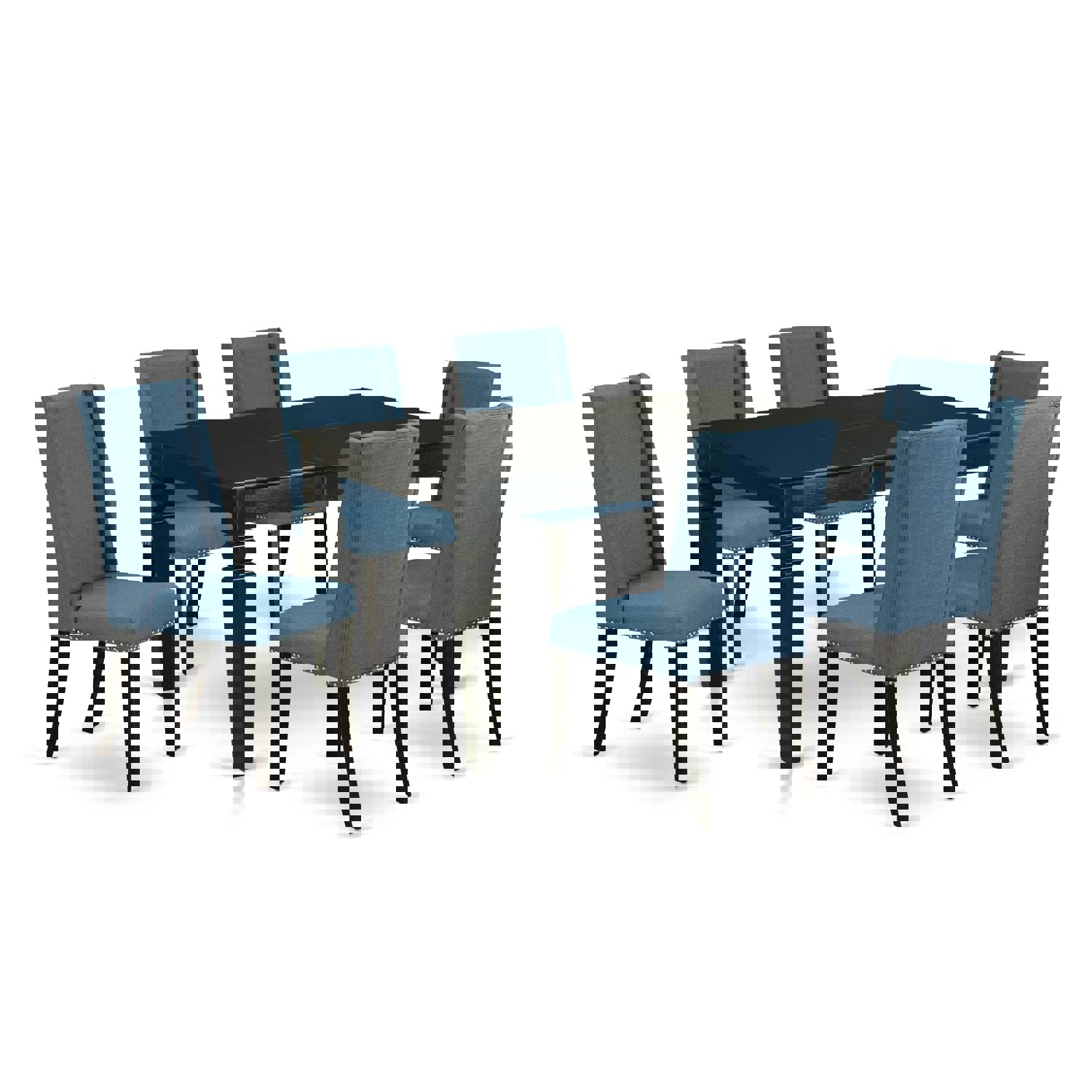 East West Furniture 7-Piece Dinette Set with Rectangle Table and 6 Blue Linen Parson Chairs