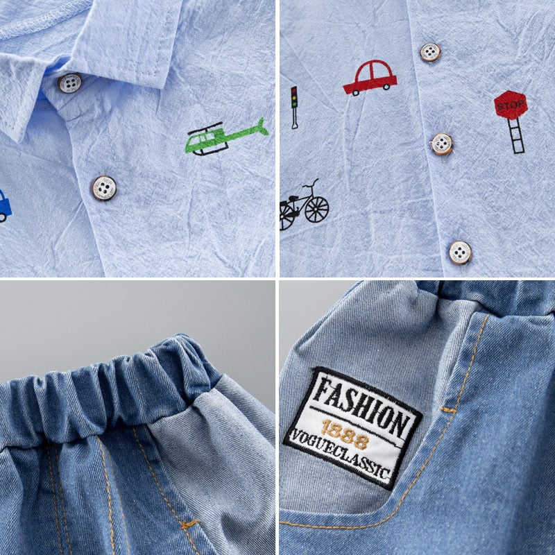 Kids Toddler Boy Clothing Set - Short Sleeve Shirt & Jeans (100% Cotton)