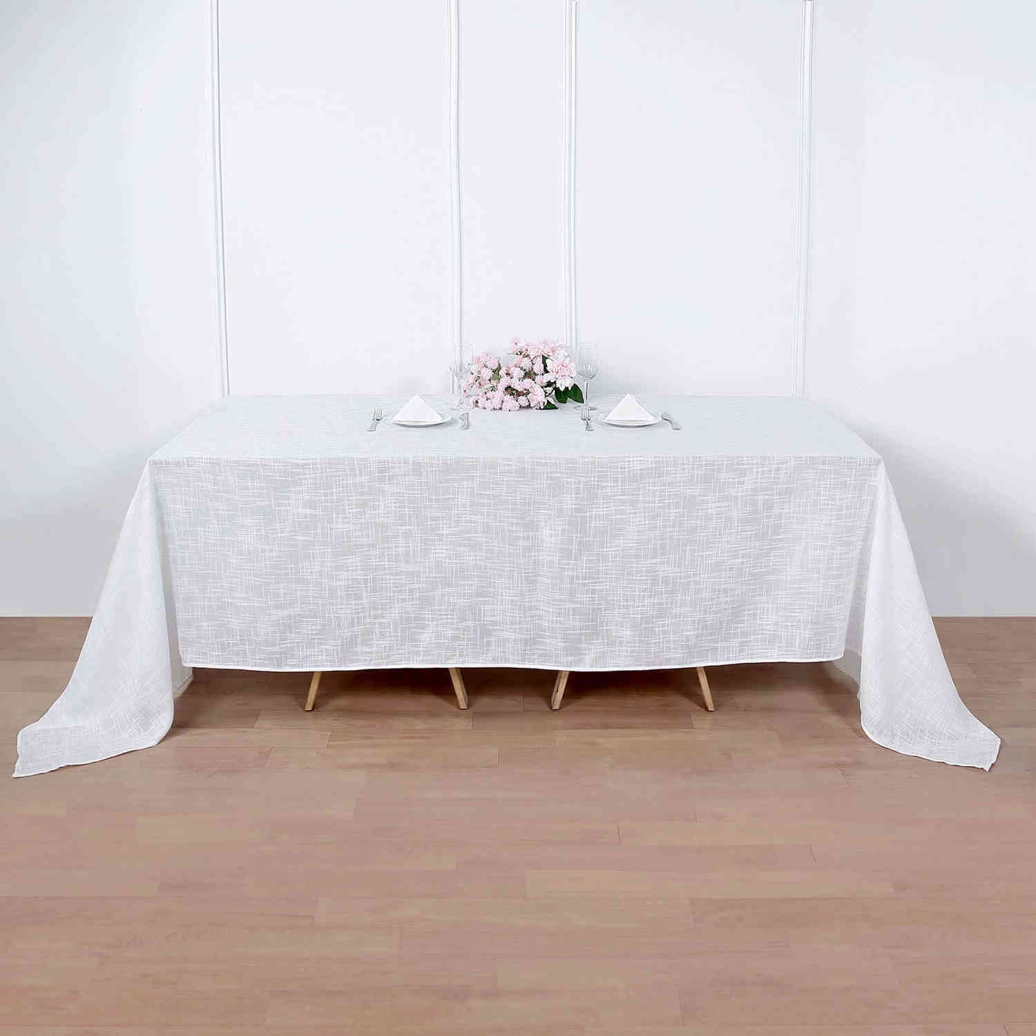 White Seamless Rectangular Tablecloth - Linen Look, Wrinkle Resistant (90x156)