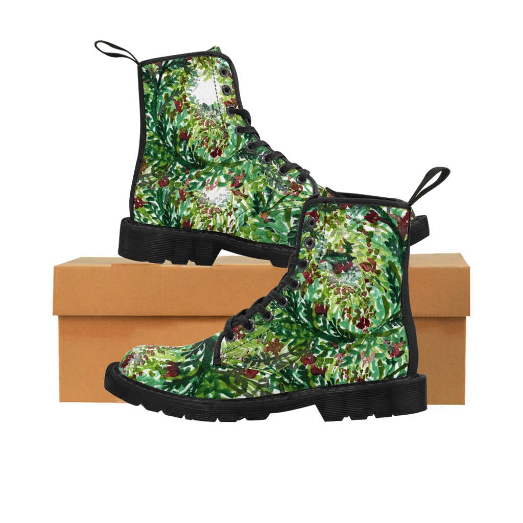Green Floral Print Women's Winter Boots
