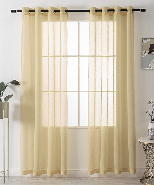 Gold Sheer Window Grommet Curtain Set - 84 Inches Long (2 Panels)