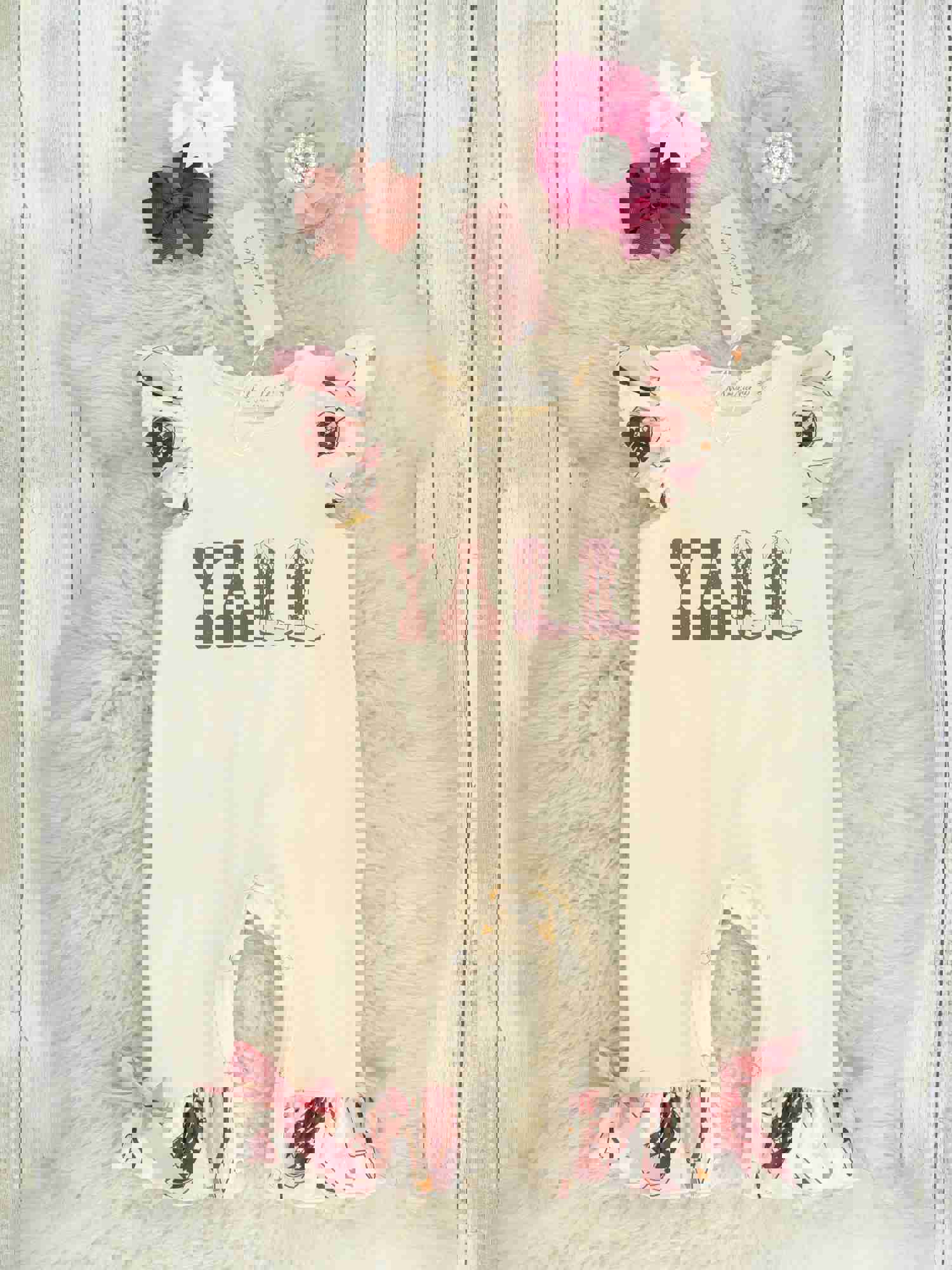 Yall Cowgirl Boot Ruffle Romper