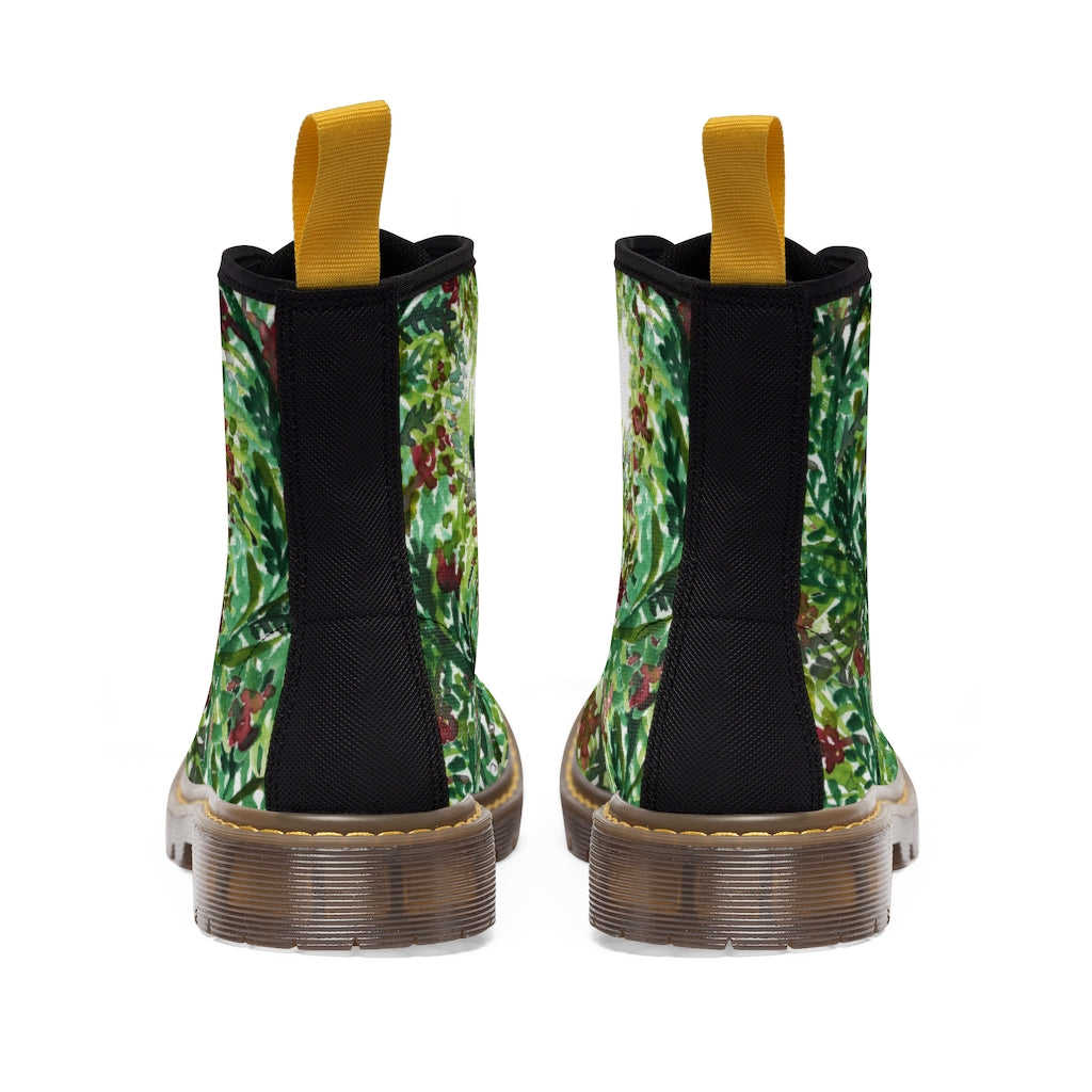 Green Floral Print Women's Winter Boots