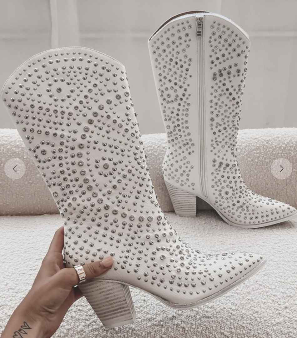 Rhinestone Cowgirl Studded Boots - Vegan Leather with Lightweight Heel