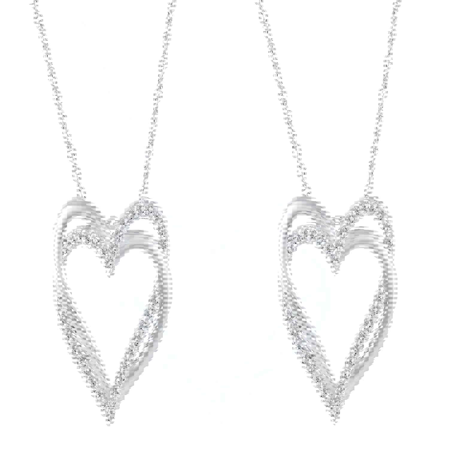 1/4 Cttw Diamond Double Heart Entwined Pendant Necklace in 925 Sterling Silver