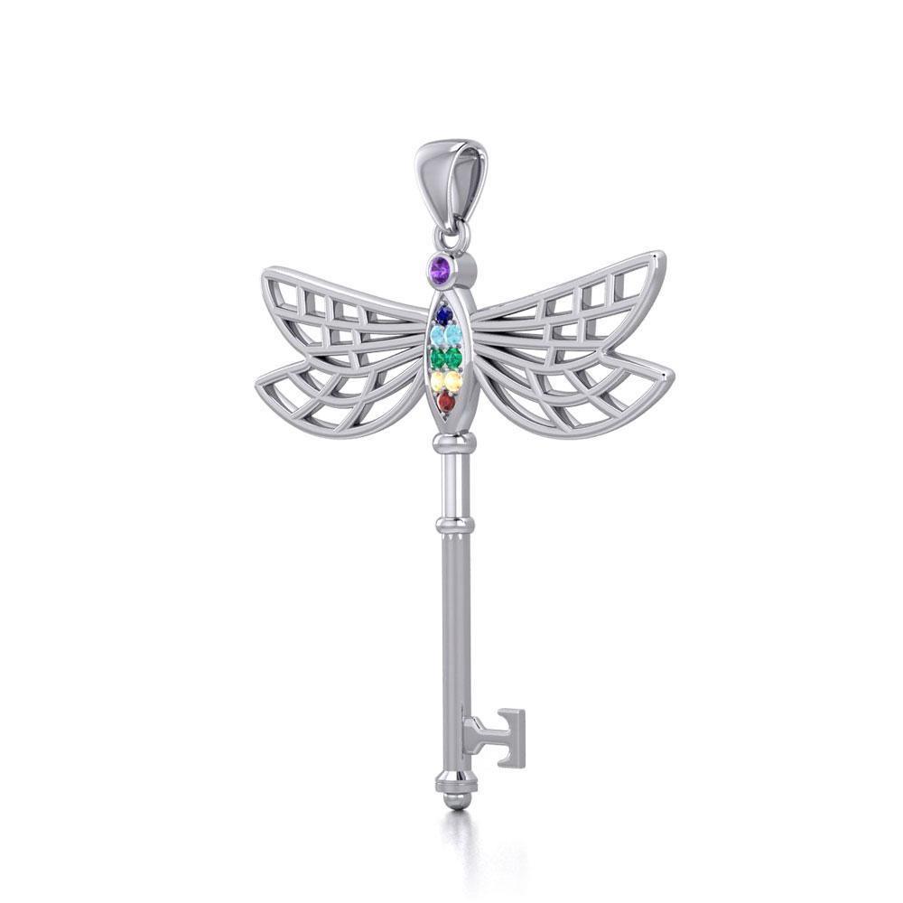 Chakra Dragonfly Spiritual Enchantment Key Silver Pendant