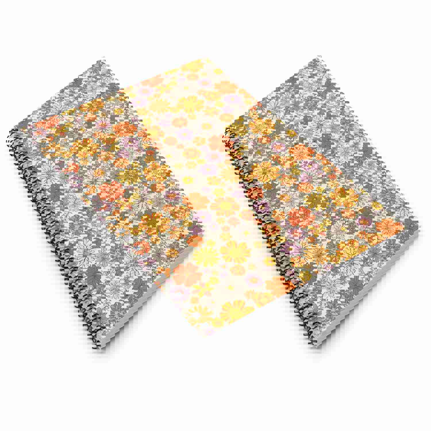 Floral Spiral Notebook, 70s Retro Groovy Flowers Design Ruled Journal for Everyday Use