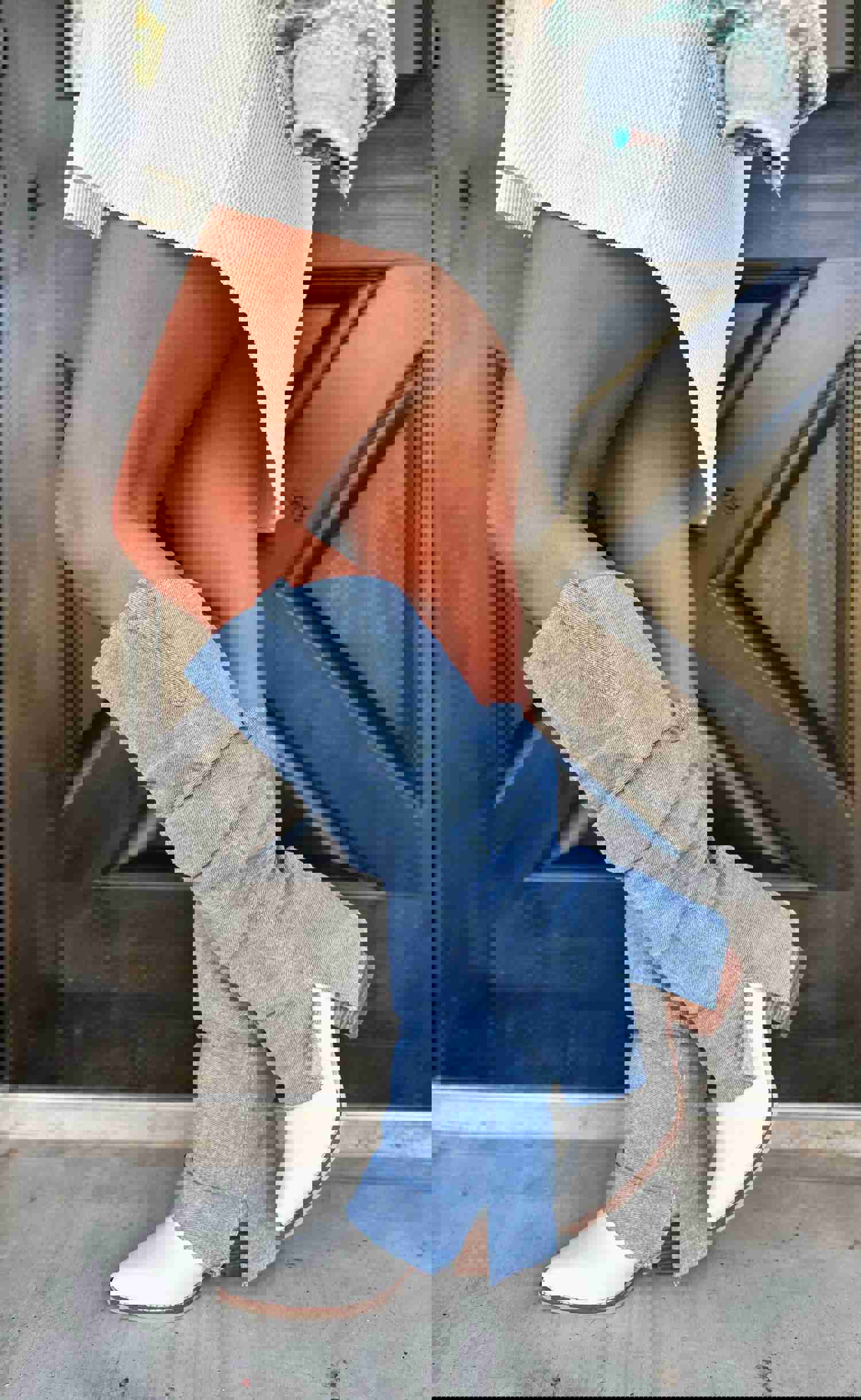 Denim Cowgirl Boots - Knee High Light Denim Boots with Slit Jean Detail