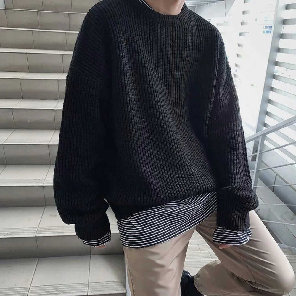 Nukty Men's Autumn Solid Color Wool Sweater - Slim Fit Korean Fashion Pullover