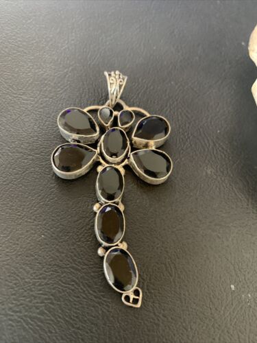 Handcrafted Sterling Silver Dragonfly Pendant with Faceted Black Onyx Gems