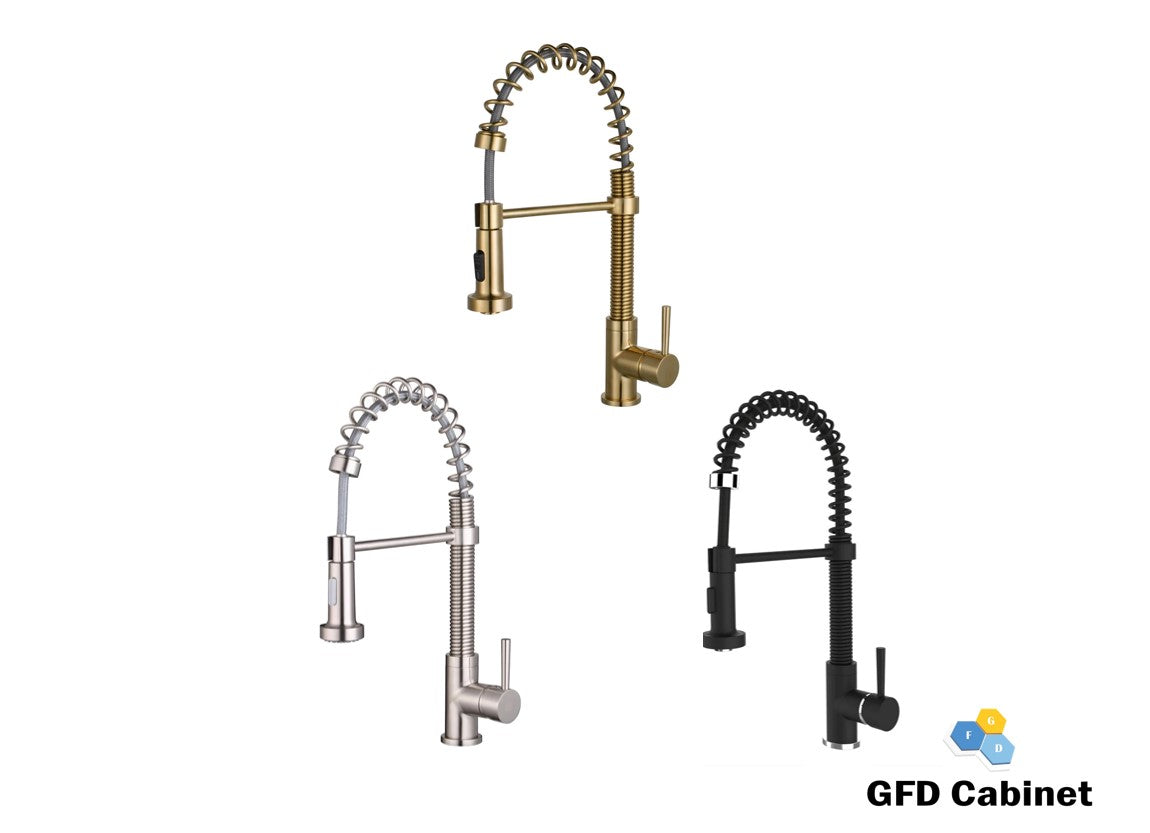 N88503B2 Single Handle Pull Down Kitchen Faucet With Spring Coil in Gold/Black/Brushed Nickel