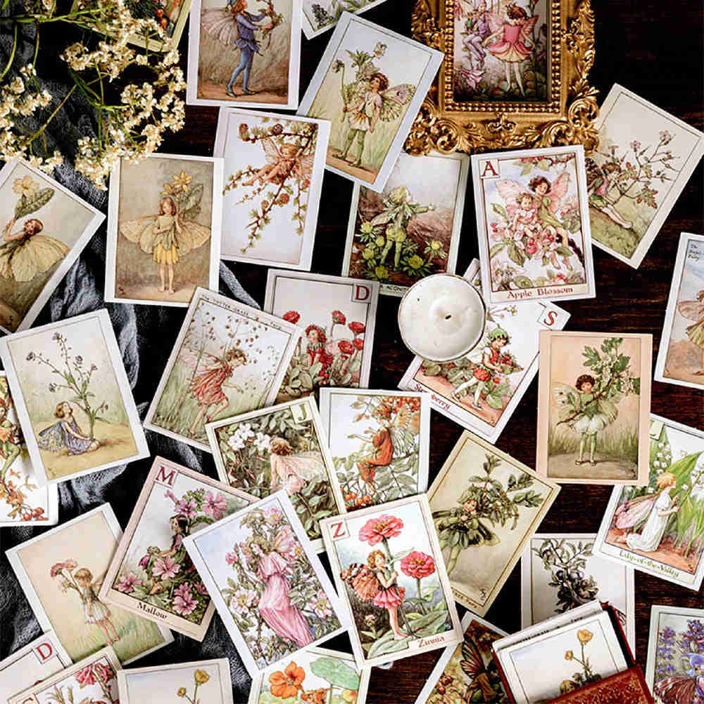 Vintage Flower Fairies Stickers Set - 50 Pack