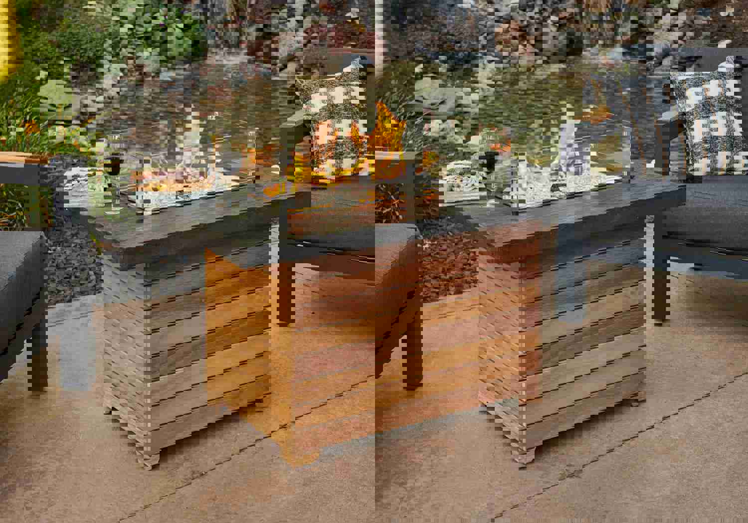 Outdoor Greatroom DAR-1224 Darien Concrete Top with Teak Gas Fire Pit Table