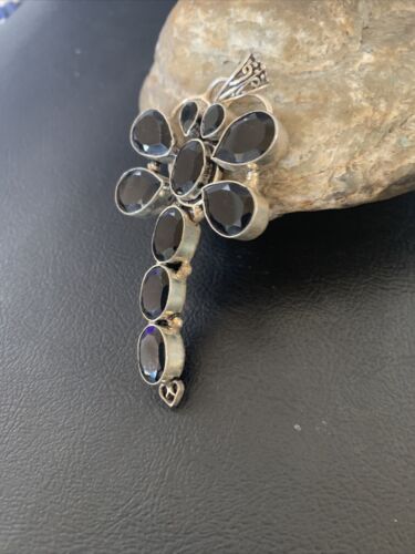 Handcrafted Sterling Silver Dragonfly Pendant with Faceted Black Onyx Gems