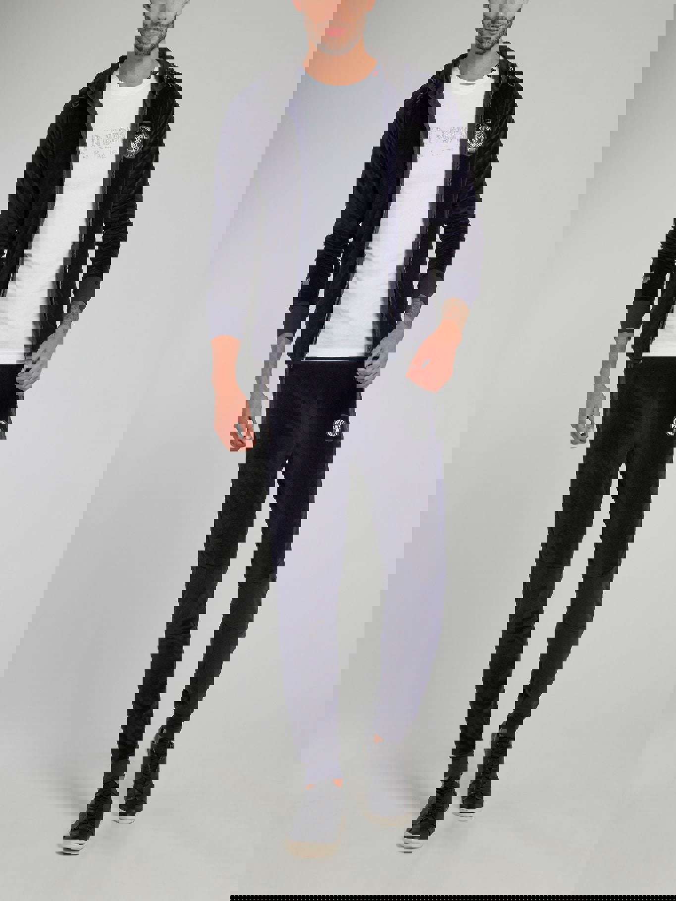 Navy Velvet Hoodie Sweat Jacket