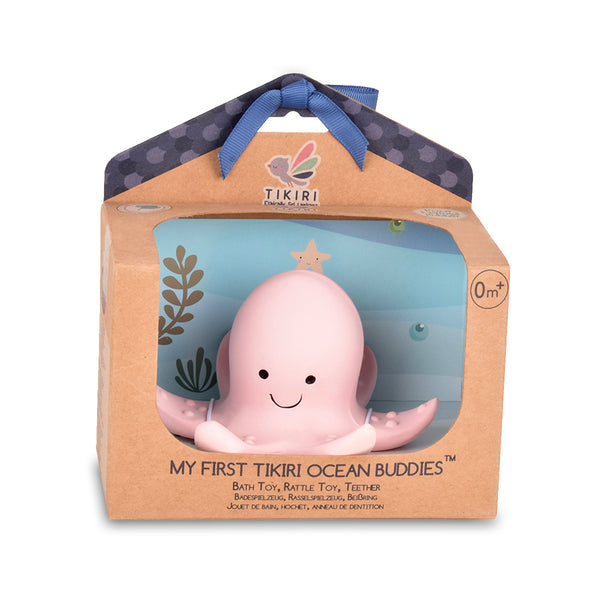 Tikiri Toys Octopus Natural Rubber Teether Rattle and Bath Toy